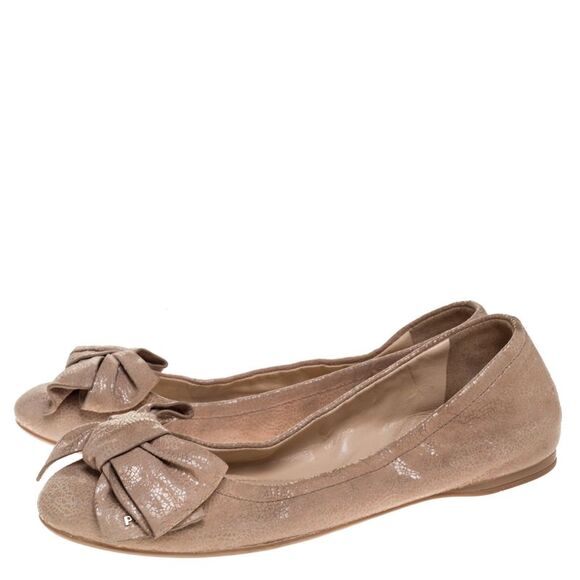 Prada Beige Textured Leather Bow Ballet Flats Size 37 - Picture 4 of 4